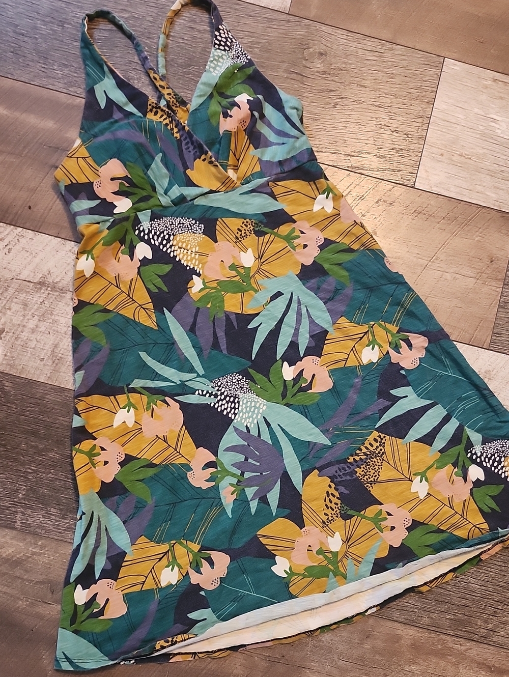 Patagonia Tropical Print Midi Dress in Teal, Mustard, Blush